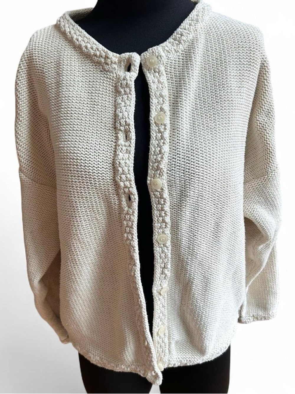 Women's Cream Knit Button-Front Sweater Cardigan